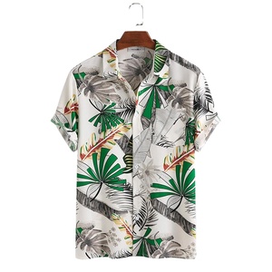 Bañador de algodón y poliéster con estampado de hojas, ropa de baño de manga corta de alta calidad, Estilo Hawaiano - Product Image 1