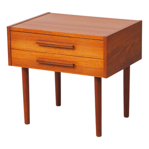 Mid-Century Modern Teak 2-<b>Drawer</b> Nightstand with Tapered Legs - Product Image 1