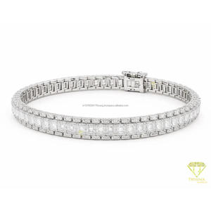 Bracelet à double rangée de pierres transparentes avec serties carrées géométriques, bijoux fantaisie argentés pour les détaillants - Product Image 4