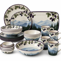 Collection de vaisselle décorative en mélamine bleue et blanche imprimée pour restaurant, hôtel, banquet, buffet, maison