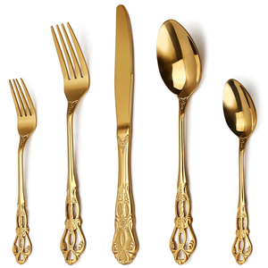Ensemble de couverts de luxe en acier inoxydable doré, finition miroir, couteau, fourchette, cuillère, vaisselle, couverts pour mariage, fête, à prix abordables - Product Image 2