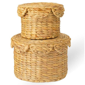 Eco-Friendly Multifunction Woven <b>Storage</b> <b>Box</b> Scallop Water Hyacinth Design Lid for Home Kitchen Organization - Product Image 2