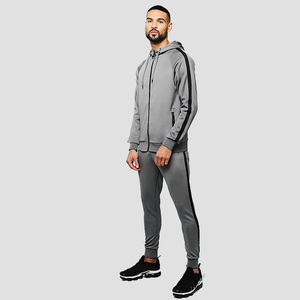 Conjunto Deportivo para Hombre OEM/ODM, Sudadera con Capucha Gris, Cierre Completo, Color Sólido, Poliéster, Pantalones, Corte Regular, Ropa de Otoño - Product Image 3