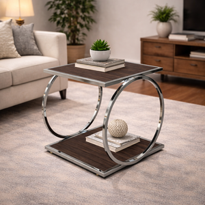 Table d'appoint moderne et durable à deux niveaux avec rangement, structure en métal, pour le mobilier de salon - Product Image 3