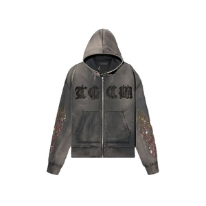 Sweat à capuche zippé pour homme, personnalisé, haute qualité, 100% coton molletonné, hiver, délavé à l'acide, manches longues, séchage rapide, respirant, 380g, style streetwear - Product Image 1