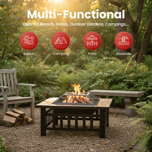 Outdoor <b>Table</b> <b>with</b> <b>Fire</b> <b>Pit</b> Square Metal <b>Fire</b> <b>Pit</b> Outdoor Modern Patio Wood Firepit FP004 - Product Image 5