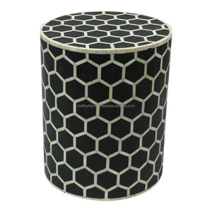 100% Real Bone Inlay <b>Bedside</b> <b>Table</b> Design Stool in <b>Black</b> Bone Inlay Side <b>Table</b> India for Living Room Furniture for home decor - Product Image 3