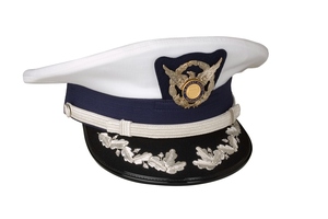 Premium Complete Dress Cap White <b>Crown</b> with <b>Silver</b> Bullion or synthetic thread Embroidered Visor, Braided Strap - Product Image 6