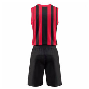 Ensemble d'uniformes de handball sublimés personnalisés pour hommes, maillot sans manches et short, kit de handball d'équipe respirant, rayé rouge et noir, logo OEM - Product Image 3