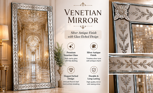 Venetian Square <b>Rectangle</b> <b>Wall</b> <b>Mirror</b> Etched Floral Beveled Frame Antique Silver Full Length Decorative Luxury Handmade Home Dec - Product Image 3
