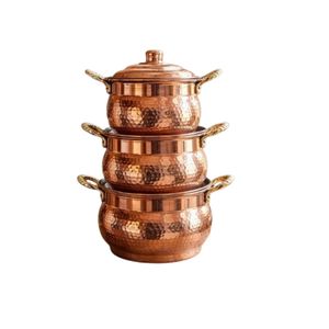 Handmade Hammered Copper Cookware Set with Brass Handles Luxury Kitchen <b>Cooking</b> <b>Pots</b> Stock <b>Pot</b> Set for Restaurant and Home Use - Product Image 1