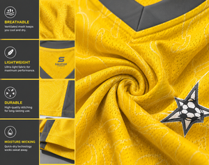 Maillot de basket-ball personnalisé pour homme, en maille, avec fermeture à pression, séchage rapide, polyester, sublimation, impression jaune, col en V, très vendu - Product Image 6
