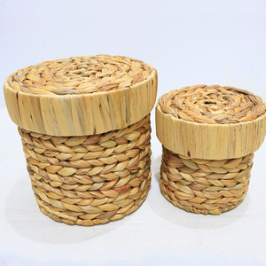 Water Hyacinth Woven <b>Storage</b> Basket Round Covered <b>Storage</b> <b>Box</b> Natural Tabletop Organizer for <b>Kitchen</b> Living Room - Product Image 3