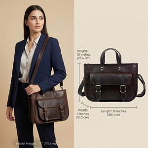 Women Genuine Leather Laptop Tote Bag 15 Inch, Work Office Briefcase Shoulder Handbag with Dual Handles - Product Image 6