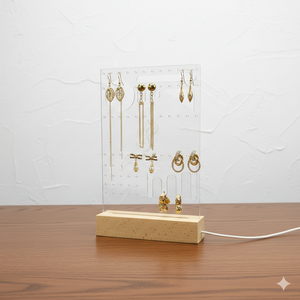 Expositor de Aretes Acrílico Artful Cosmos con Base de Madera, Exhibidor de Joyería Octagonal Moderno para Tienda - Product Image 1