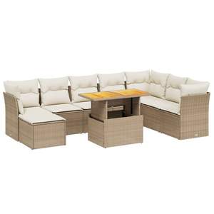 Conjunto de Sofá de Jardín Grande con Patas Ajustables en Ratán Sintético PE Beige, Muebles de Jardín Ajustables - Product Image 2