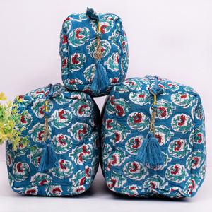 Luxury Handmade Block Printed Fashionable Makeup <b>Bag</b> Set EcoFriendly Water Resistant LargeCapacity Travel Cosmetic Organizer <b>Bag</b> - Product Image 2