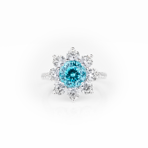 Bague Fleur Halo en Argent Sterling 925 avec Topaze Bleue Céleste pour Femme, Pierre Précieuse Ronde Taillée, Bijou Fin et Élégant, Cadeau pour Elle - Product Image 4