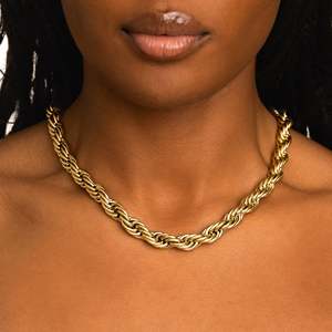<b>Rope</b> <b>Chain</b> Necklace 22k Gold Plated Hiphop Style Silver Base Unisex Everyday Wear - Product Image 1