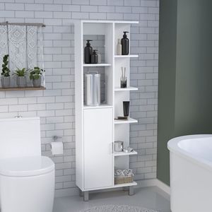 Mobile da Bagno Mott 63 H in Lino Bianco con Sette Ripiani Aperti, Un Cassetto e Quattro Gambe - Product Image 1