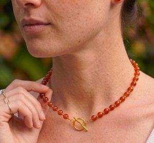 Wholesale AA Grade 6mm Natural Carnelian Beaded Choker 14K Gold <b>Toggle</b> Clasp Bohemian Party Real Gemstone Healing Crystal - Product Image 6