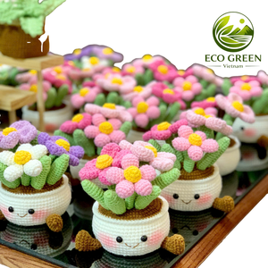 Plantes en pot au crochet colorées, fleurs tricotées à la main avec feuilles, mini décoration de bureau pour la maison, le bureau, le café, la boutique de cadeaux - Product Image 1