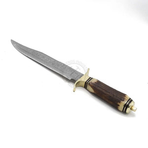 Nouvelle édition haut de gamme : Couteau de chasse Damas fait main, le meilleur couteau Bowie de camping ultra-affûté pour collectionneur, avec manche en bois de cerf et lame fixe. - Product Image 4