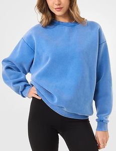 Sweat-shirt à col rond délavé à l'acide, coupe décontractée, 100 % coton molletonné, manches longues, coupe oversize, tailles de logo personnalisables - Product Image 2