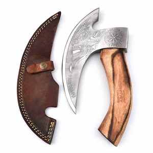 Hacha Vikinga Hecha a Mano con Diseño del Lobo Fenrir de la Mitología Nórdica, Hacha Táctica de Supervivencia para Camping, Mango de Madera Artesanal, Venta al Por Mayor - Product Image 2