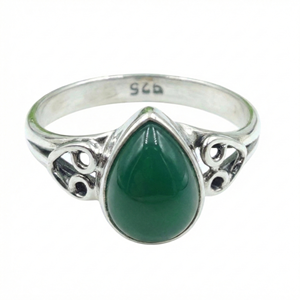 Bague en onyx vert naturel, argent sterling 925, faite à la main, cabochon en forme de larme, pierre précieuse verte, pour femmes, bijoux en gros - Product Image 5