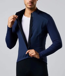 Maillot de cyclisme personnalisé bleu foncé à manches longues, fermeture éclair intégrale, col montant, respirant, pour vélo de route, tenue d'équipe de course, vêtements de sport performants - Product Image 6