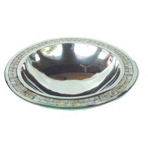 Bol en mosaïque d'aluminium coulé avec bordure plate à prix abordable Bol de service en aluminium incrusté de nacre de dernière qualité - Product Image 1