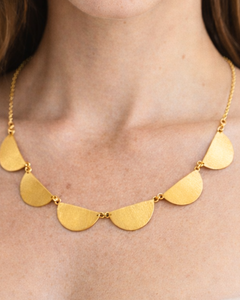 Golden <b>Statement</b> <b>Necklace</b> With Half Moon Pendants For Women Party Jewelry Set Classic Style Gold Plated - Product Image 2
