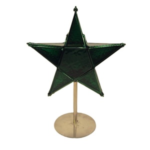 Étoile en verre vintage de couleur vert foncé avec support en métal pour décor de table de maison de Noël - Product Image 1