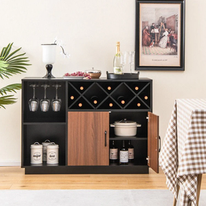 Meuble bar Nozomi, armoire à vin et spiritueux moderne en bois avec étagères porte-verres, meuble autoportant pour la maison - Product Image 1