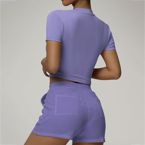 Camiseta Deportiva Personalizada para Mujer, Color Nude Sólido, Cómoda, Suave, Ajustada, Cuello en V, Manga Corta, para Fitness, Yoga, Gimnasio - Product Image 3