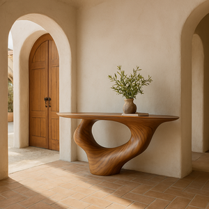 Table console vintage en bois massif naturel fait main, plateau de table de style farmhouse fabriqué au Vietnam - Product Image 6