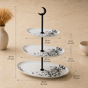 Soporte de Servicio de Cerámica de Tres Niveles de Primera Calidad con Adorno en Forma de Media Luna y Elegante Patrón Árabe para una Presentación de Alimentos de Lujo - Product Image 2