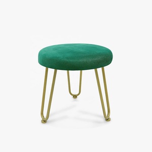 Modern Tufted Velvet Fabric <b>Round</b> <b>Pouf</b> Ottoman Stool with Metal Legs for Apartment Living Room Dressing Table - Product Image 4