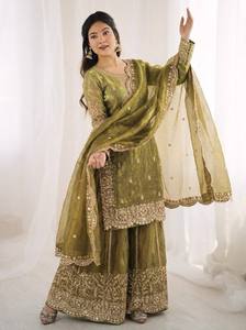 Indian Traditional Embroidered <b>Kurti</b> Palazzo Set for Women - Product Image 3