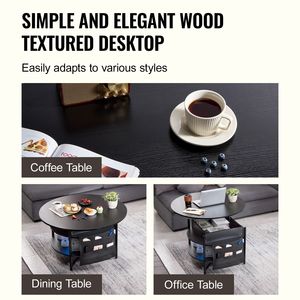 Tavolino da Caffè Rotondo da 35,3 Pollici con Funzione Girevole, Design Pop-up e Tasche Extra per lo Stoccaggio, Nero, per Soggiorno - Product Image 6