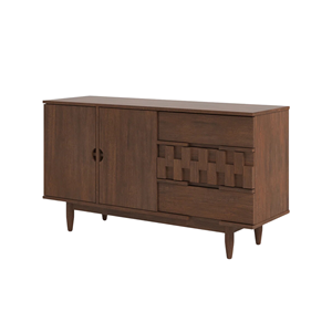 Teak Buffet Sideboard with Dual Cabinet Doors, Smooth Front <b>Drawers</b>, and Spacious Interior Shelving for <b>Organized</b> Storage Needs - Product Image 2