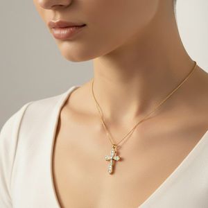 Collier pendentif croix serti de diamants ronds de 2,30 CTW dans un monture de joaillerie fine - Product Image 6