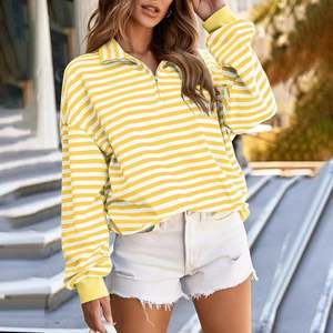 <span class=keywords><strong>Felpe</strong></span> con Mezza Zip in Cotone 100% per <span class=keywords><strong>Donna</strong></span>, Maniche Lunghe, Colori a Contrasto, Pullover Casual Oversize con Righe <span class=keywords><strong>Senza</strong></span> <span class=keywords><strong>Cappuccio</strong></span> - Product Image 3