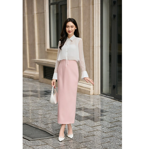 Jupe crayon longue taille haute élégante et minimaliste en coton uni pour femme, fabriquée au Vietnam KV17 - Product Image 1