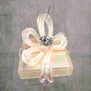 Décoration de Noël et du Nouvel An, boîte cadeau 3D en acrylique transparente, champagne argenté, or champagne, paillettes dorées, perle beige, peinture - Product Image 4