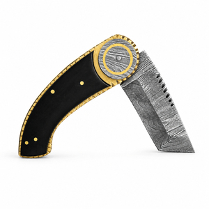Cuchillo de Bolsillo Burraq OEM Hecho a Mano de Acero de Damasco de Grado Industrial, Hoja de 8 Pulgadas con Punta Caída, 0.45mm de Grosor, Mango de Resina y Cobre - Product Image 3