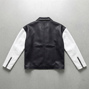 Chaqueta de Motocicleta de Cuero PU para Hombre, Estilo Vintage de Invierno, Cuello Camisero, Cierre de Cremallera Frontal, Manga Corta - Product Image 2