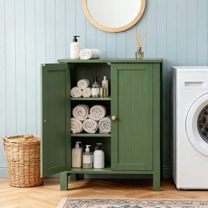 Meuble-lavabo double porte en MDF vert forêt 60*30*80cm peint à rayures verticales - Product Image 6