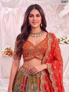 Conjunto de Lehenga Indio-Pakistaní Bordado, Blusa de Encaje, Dupatta Pesada, Color Sólido, Traje para Fiesta o Boda - Product Image 3